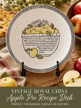 Royal China Apple Pie Recipe Dish 10" NEW NOS Vintage Farmhouse Decor